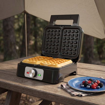 belgian 2 slice waffle iron with adjustable browning control, stainless steel nonstick waffle maker for breakfast