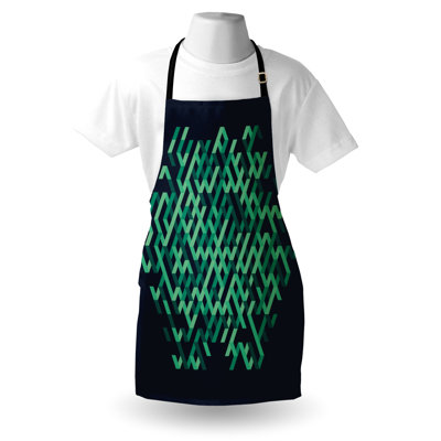 East Urban Home Geometric Apron Unisex, Ombre Maze Lines, Adult Size, Green and Blue