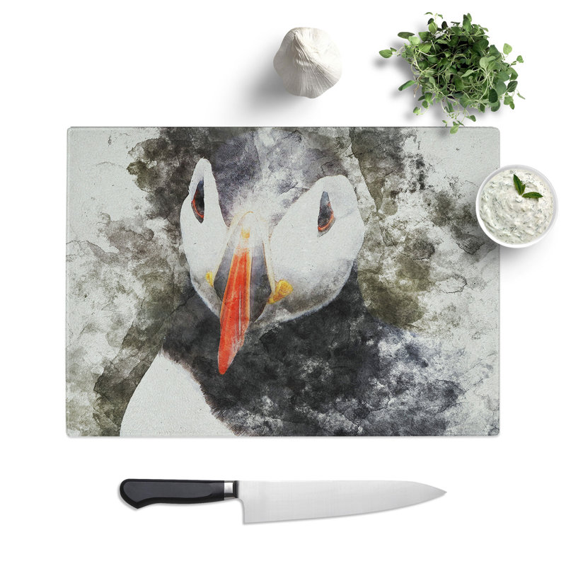 Atlantic Puffin Birds Vol.2 Watercolour Chopping Board, 0.4cm H x 20cm W x 28.5cm L