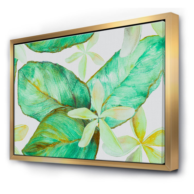 Orchidée et feuilles de frangipanier - reproduction d'art sur toile, H 36 po x l 46 po x P 1,5 po, Toile avec cadre doré