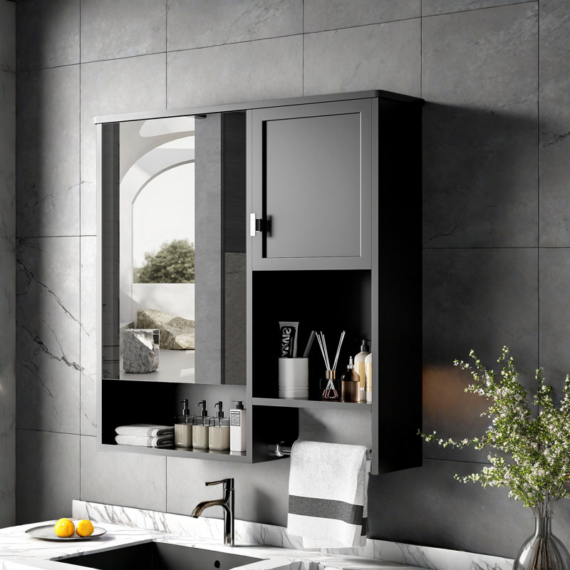 Armoire murale élégante avec miroir et barre à serviettes - Armoire à pharmacie murale et solution de rangement pour les petites salles de bain