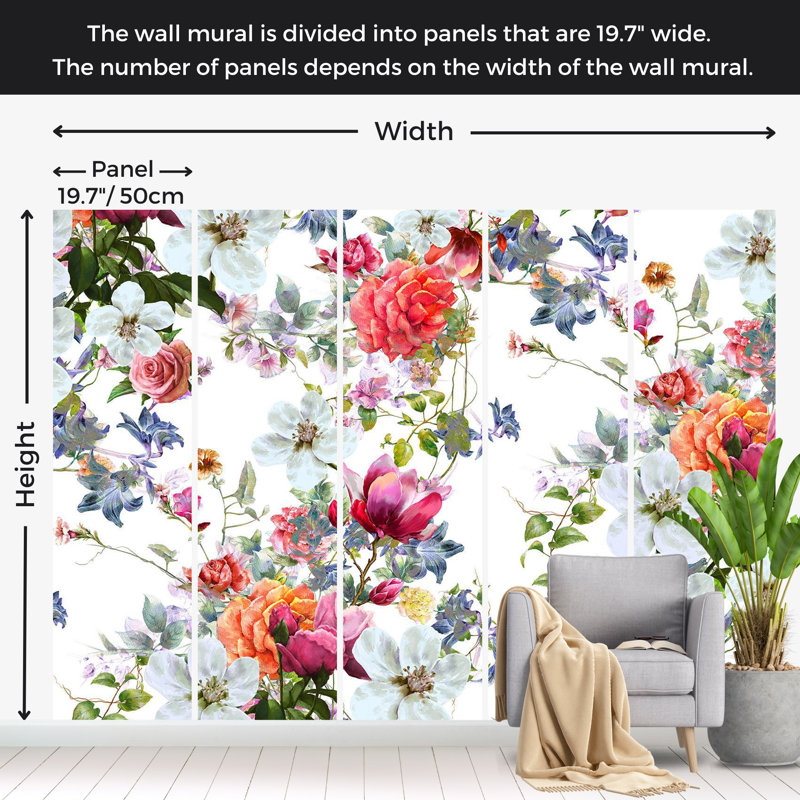 Papier peint floral - Bouquet coloré, L 82 po x l 118 po
