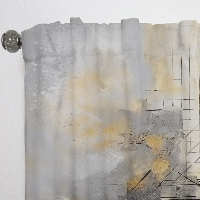 Jaune et gris au-delà de la toile I - Rideau peinture - Velours obscurcissant - 1 panneau, L 52 po x L 63 po