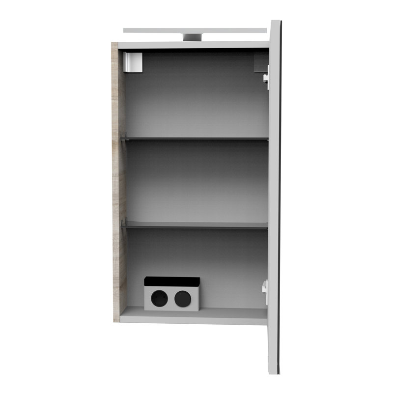 Surface Mirrored Bathroom Cabinets with Mirror and 2 Adjustable Shelves, Stop on the right, Gray/Brown