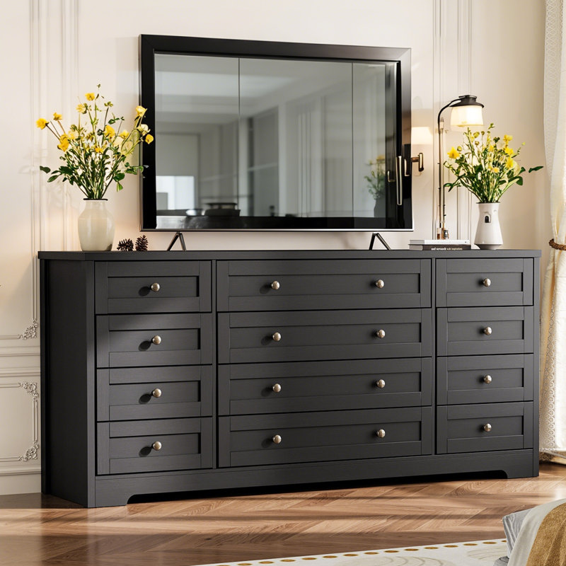 Commodes en bois pour la chambre à coucher avec 12 tiroirs, commode large pour téléviseur de 65 pouces, commode, rangement en bois moderne pour le salon, le couloir