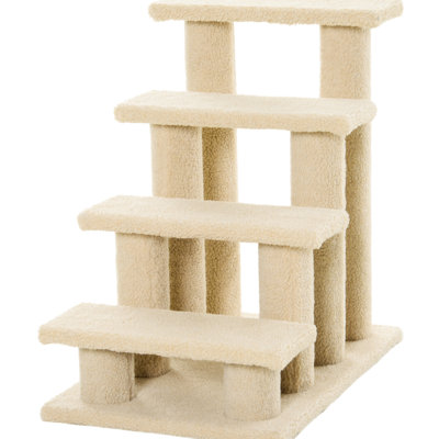 Cream White Pet Stairs With Multi - Level Cat Scratching Post, 4 Step 8 Post Design To Promote Cat's Natural And Climbing, Portable, Fleece Steps, 25 In Depth, 17 Width, 24 Height White, Climbing