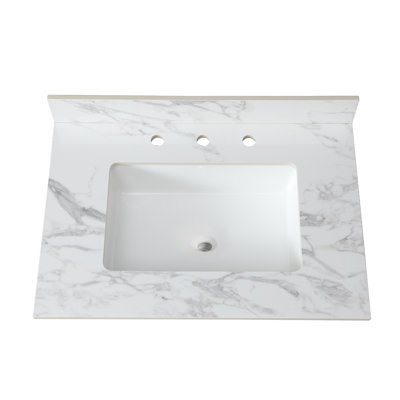 Sintered Stone Bathroom Vanity Top 31"X22" - White Ceramic Undermount Sink, Easy To Clean Surface Sink White, With Fits Various Themes And Styles
