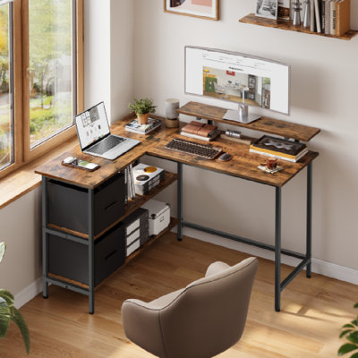 Aliyanah L-Shaped Metal Base Computer Desk