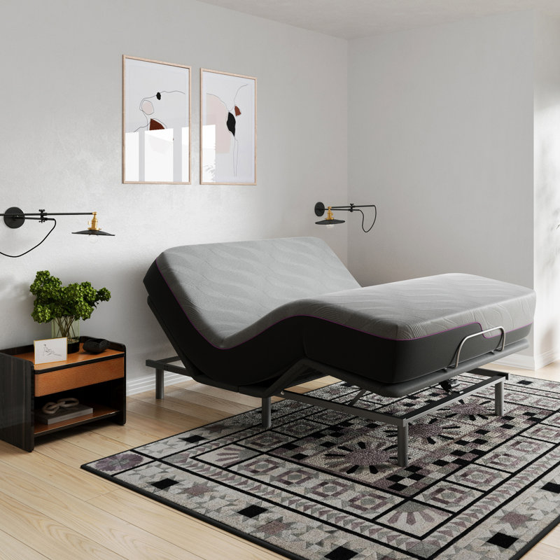 Base de lit réglable avec réglage zéro gravité - Grand, 12 po de hauteur, 79 po x 59 po, téléphone sans fil 79 po x 59 po, métal