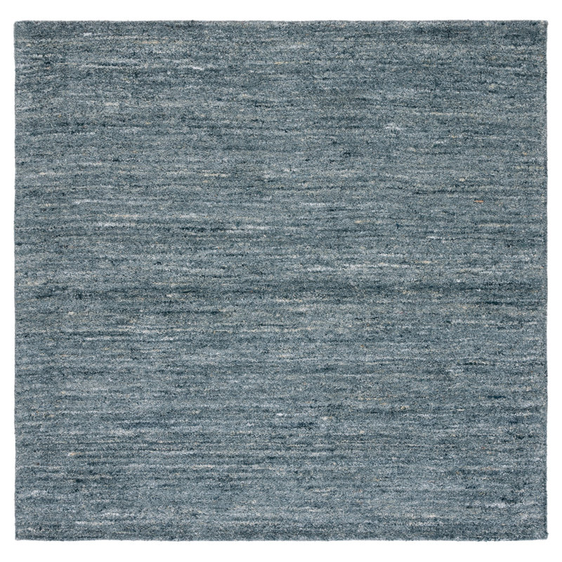 Moniz Hand Tufted Wool/Cotton & Other Fiber Solid Color Rug in Navy, Square 7'