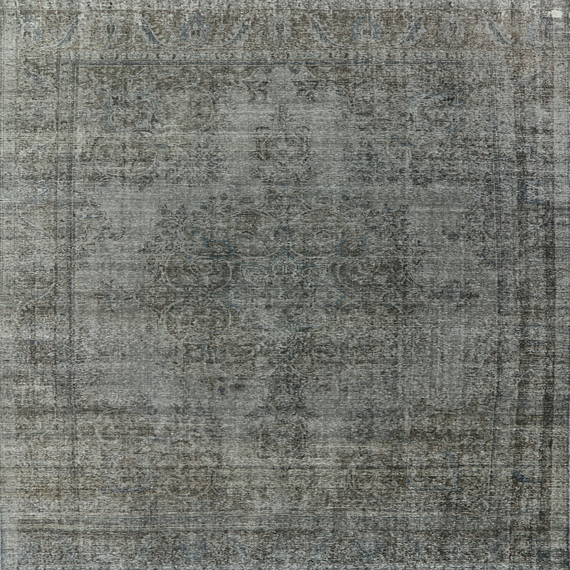 Tapis oriental gris / bleu Shena, Carré de 6 pi