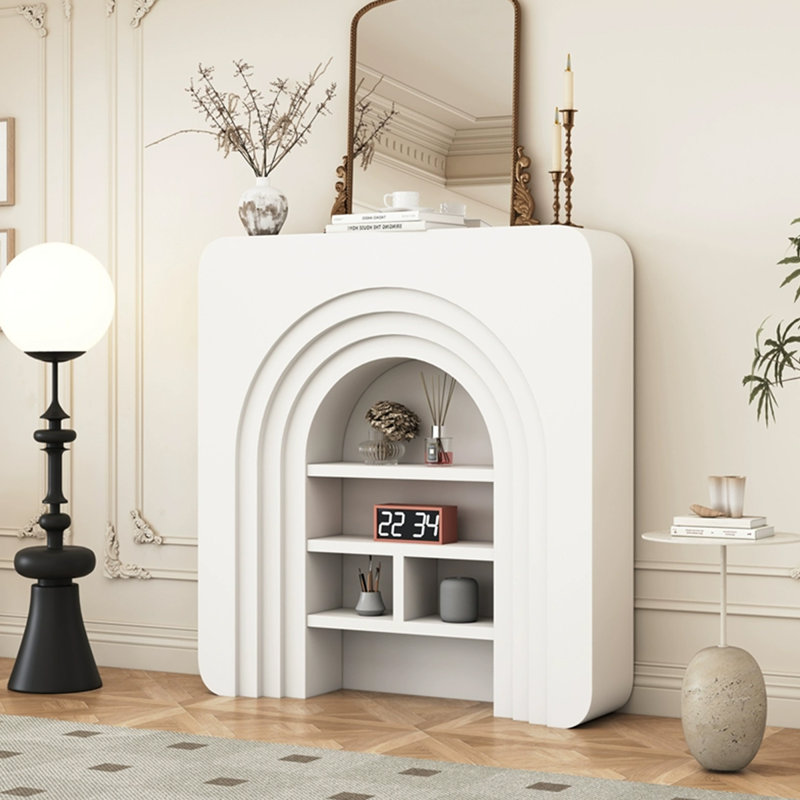 White Solid Wood Freestanding Fireplace