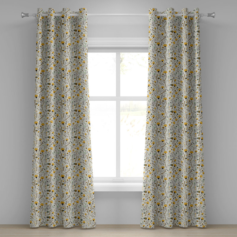 Rideau à œillets 2 panneaux Red Barrel Studio®, 50 po x 84 po, jaune mer vert noir, L 50 po x L 84 po