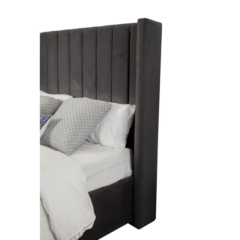 Lit tapissier Ciara, grand pied de lit, grand lit, Grand, Gris foncé