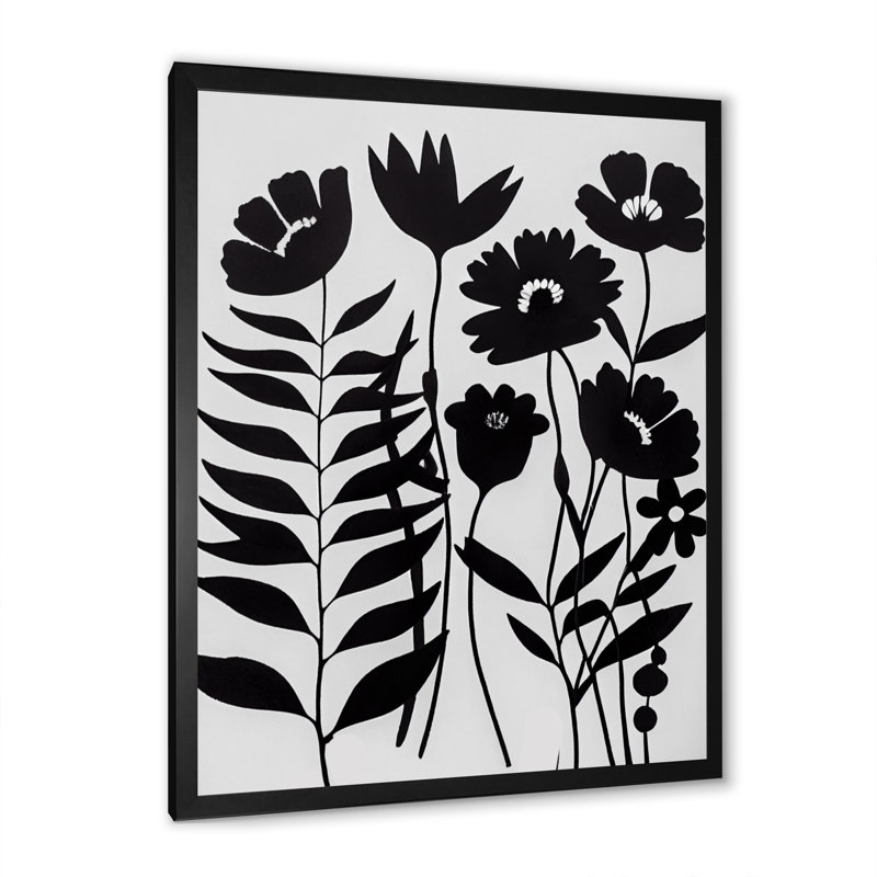 Fleurs noires et blanches II, Impression noire sur toile encadrée, L 12 po x H 20 po