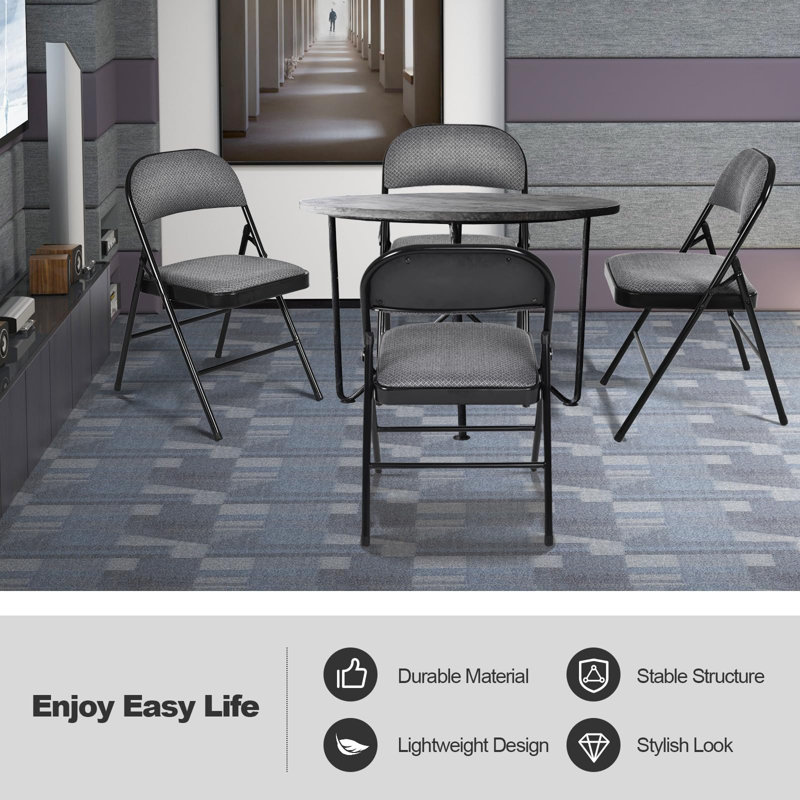 Black Ergonomic Fabric Padded Folding Chair Set