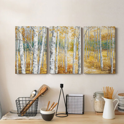 " Birch Path II " 3 Piece Art Color Photography Painting