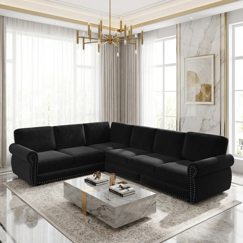 118" L-Shaped Sofa Couch With Pull-Out Bed,Oversize Convertible Sleeper Sofa, Black, Black