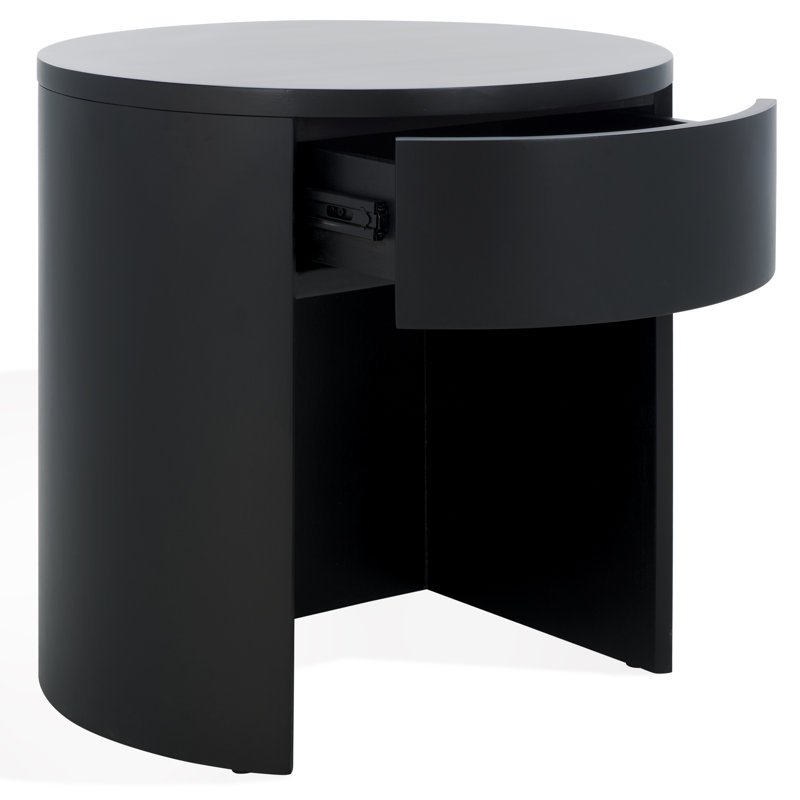 Daiya Round 1 Draw Wood Nightstand, Black