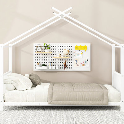 Lit simple en métal blanc - Élégante chambre à coucher essentielle. Cadre. Pas de sommier tapissier. Installation facile. L 77 po x l 40,8 po Capacité de 250 lb. 18 pièces de lattes. Matelas de 6 à 8 po préféré. Plateforme à lattes
