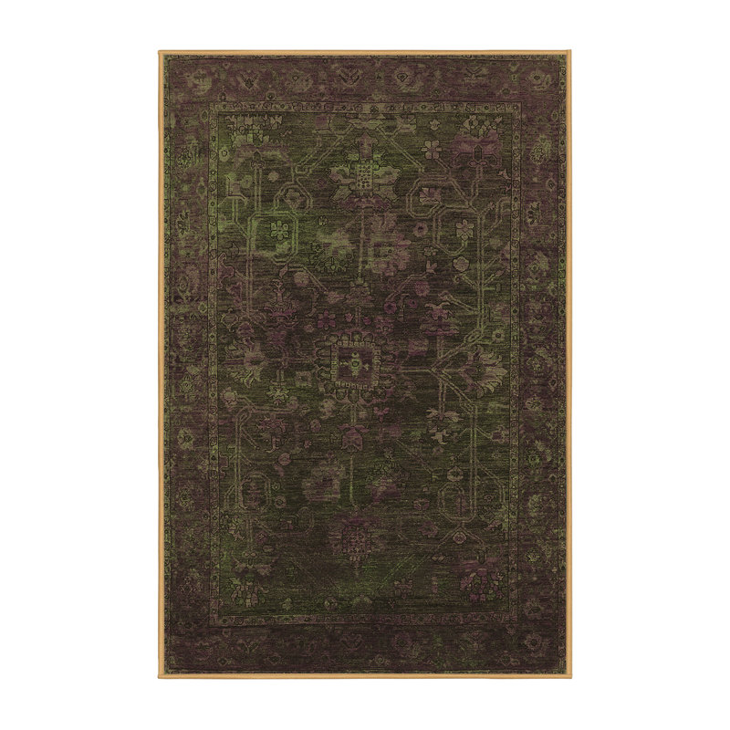 Tapis oriental vert en laine / polyester tissé à la machine Ertil, Rectangle 2 pi x 3 pi