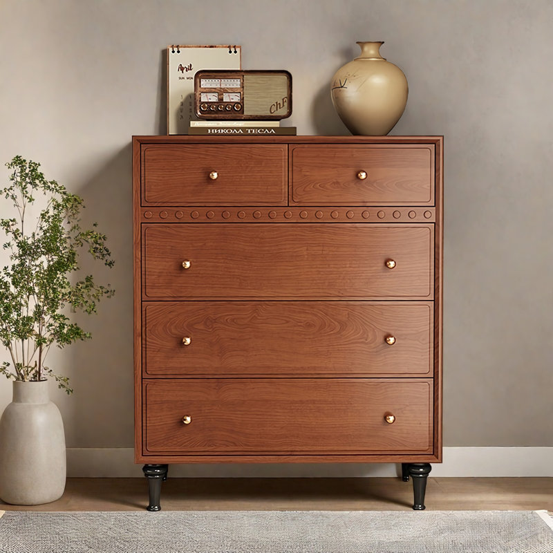 Commode d'appoint simple en bois massif ambré