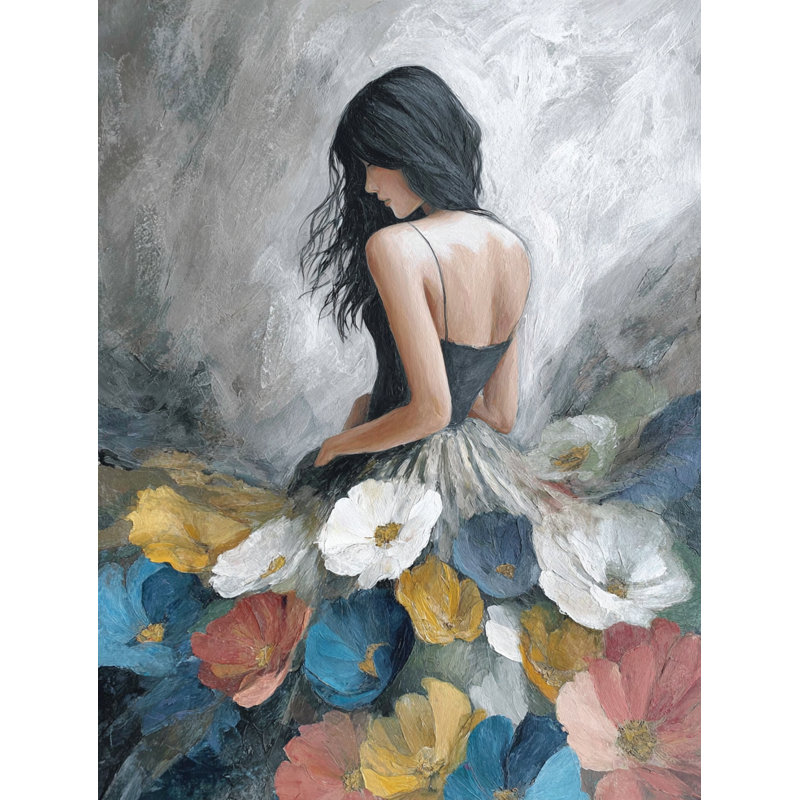 Art sur toile Wild Petals - Romantic Woman with Blooming, H 24 po x l 16 po