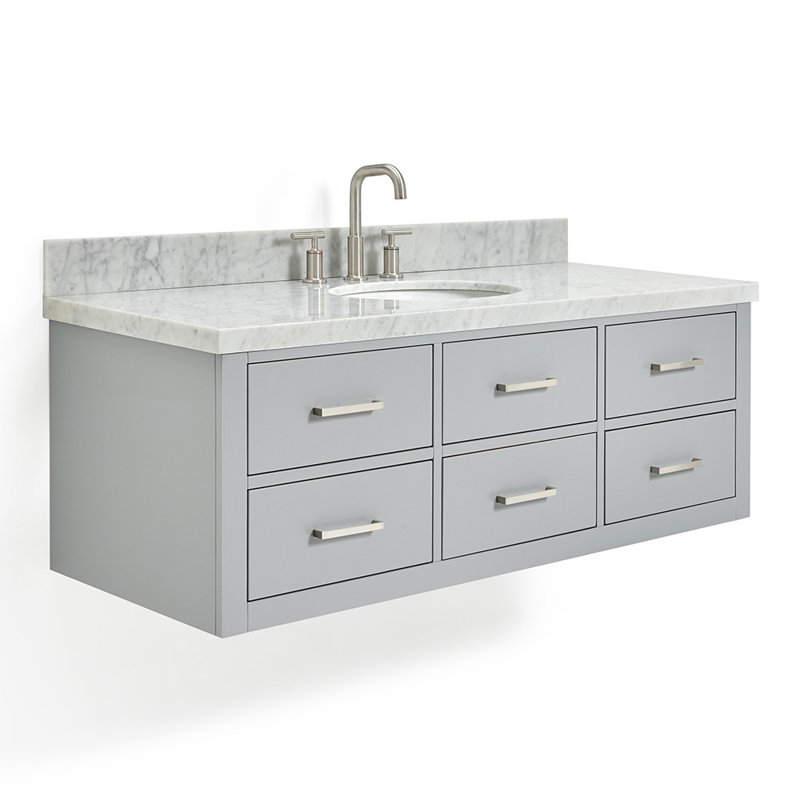 Ensemble de meuble-lavabo mural simple 55 po Macmullin, Gris, Nickel brossé