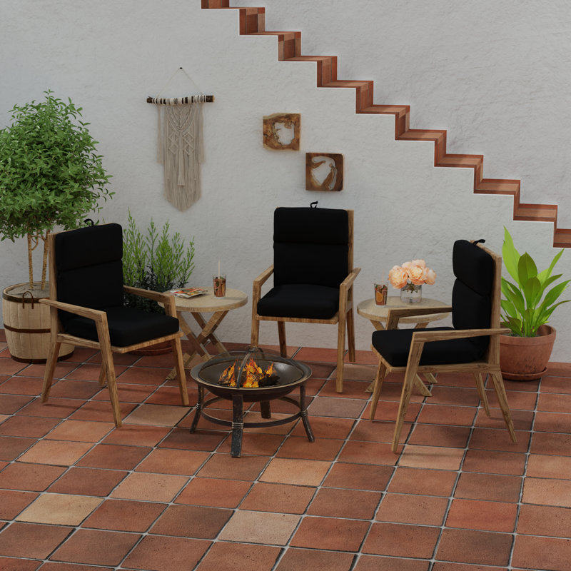 22" x 44" Outdoor Chair Cushion with Ties and Loop, Canvas Black