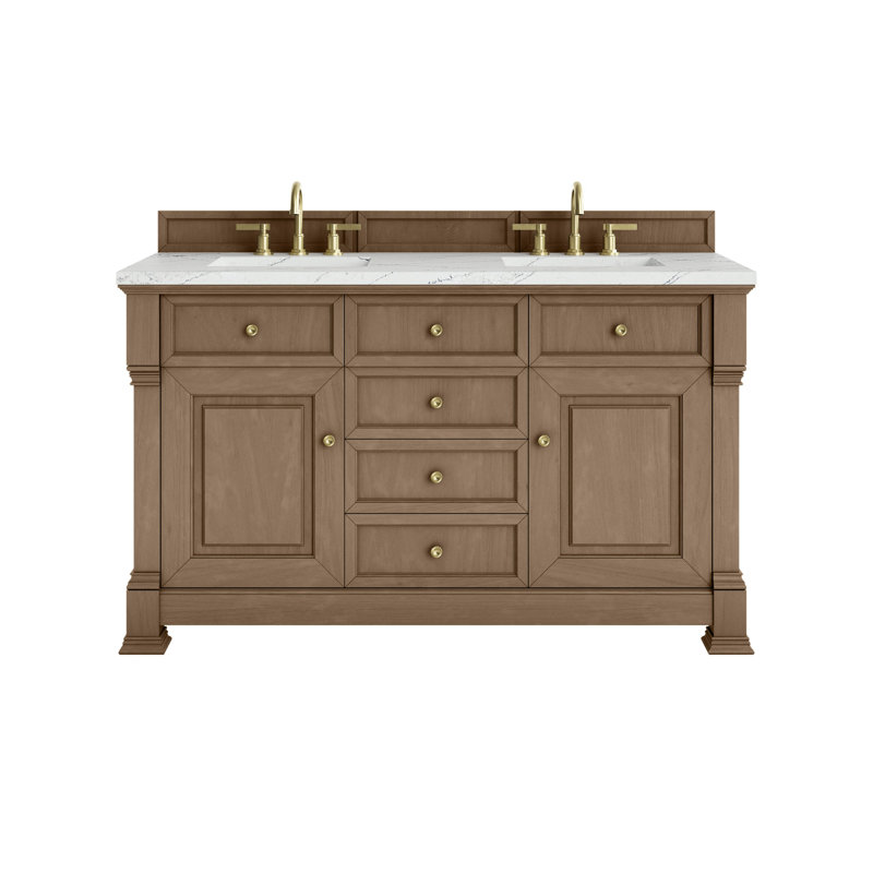 Brookfield 60 in. Double Vanity, Pecan, Ethereal Noctis, Widespread