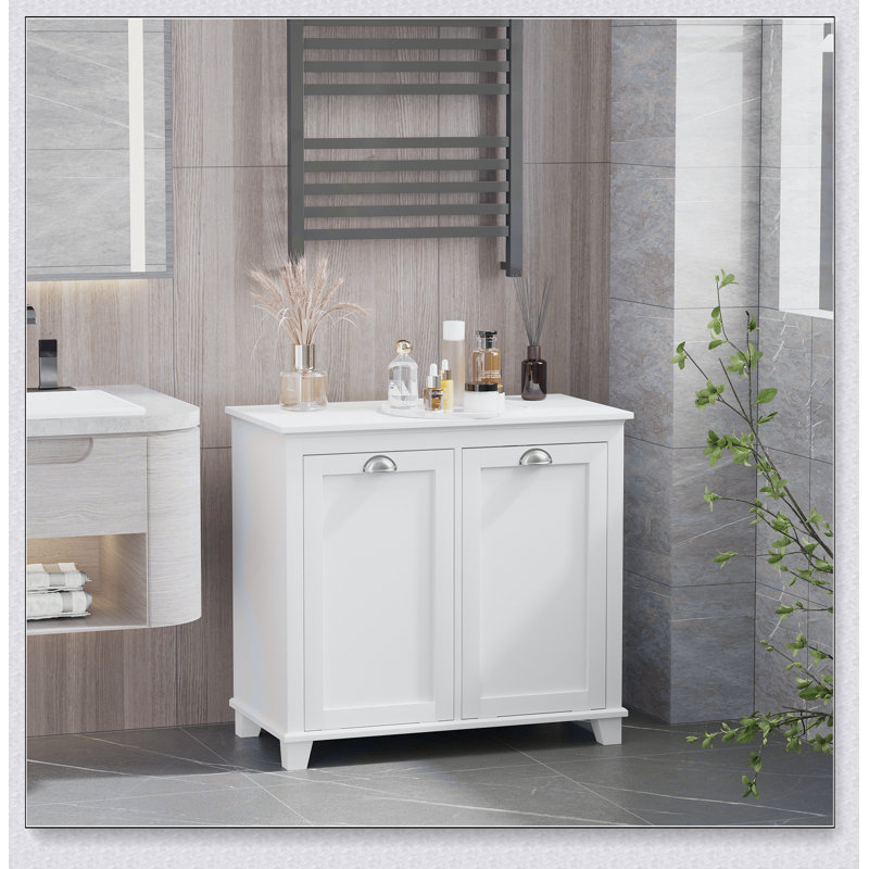 Tilt-Out Laundry Sorter Bathroom Cabinet, White