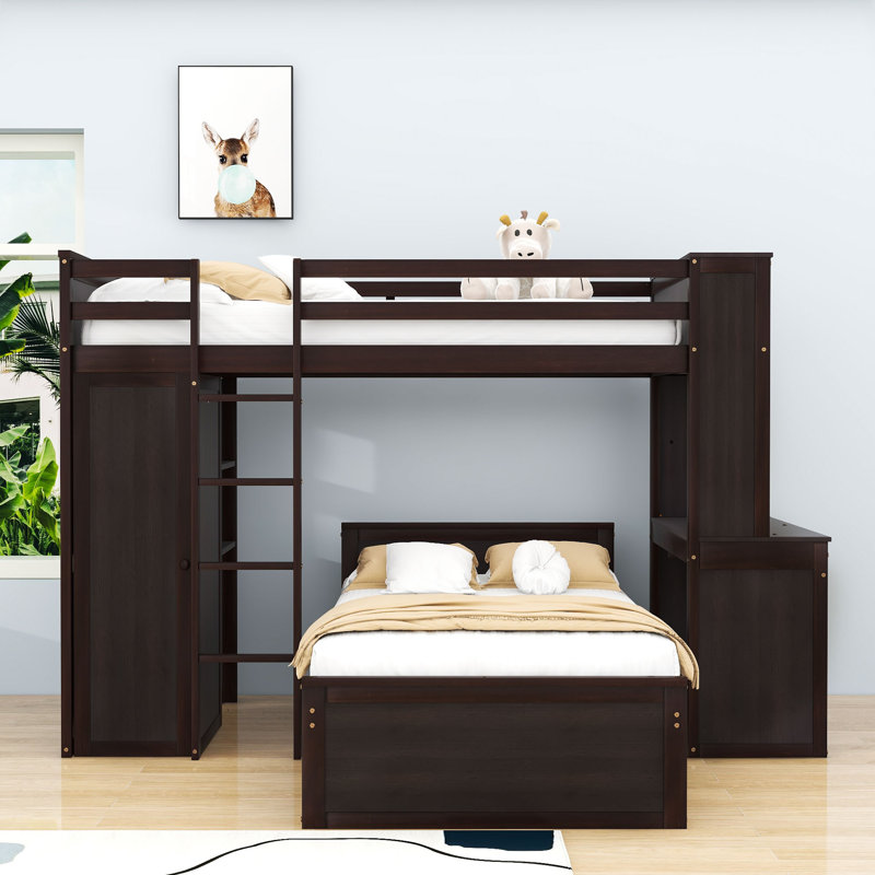 Gionata Kids Twin Over Twin Bunk Bed with Drawers, Espresso