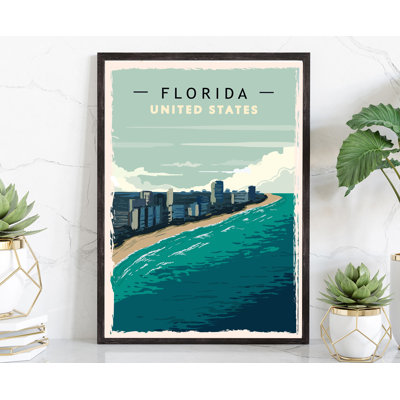 Florida Retro Style State Travel Poster, Vintage Unframed Print, Home and Office Wall Art