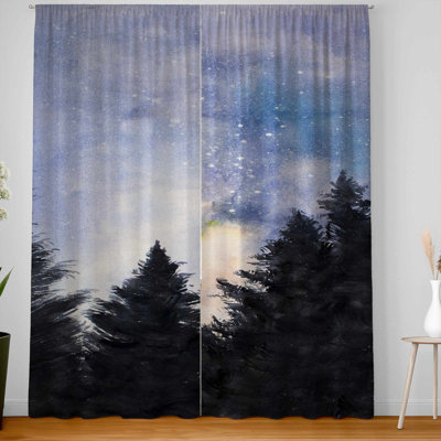 Starry Sky in Forest Blackout Curtains - Home Decor Pair