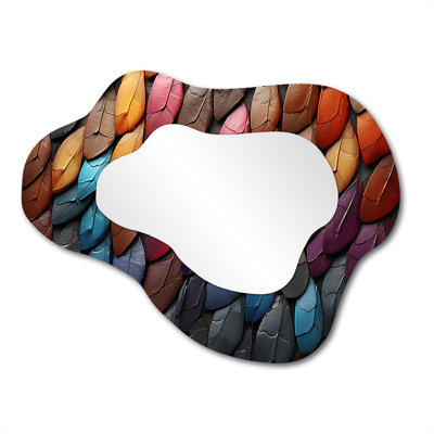 Colorful zen healing stone Essence II - Spiritual Stone Asymmetrical Decorative Mirror, Traditional Cloud Wall Mirror, Printed Metal Art