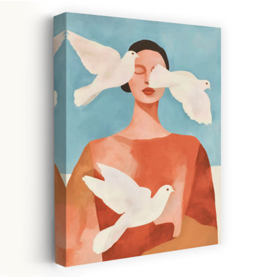 She Will Be Free Elegant Minimalist Modern Bird Portrait Wall Art Print 1 Piece Wrapped Canvas Wall Art