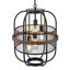 Luminaire suspendu campagnard industriel 17,3 po à 4 lumières avec décorations en bois patiné | Lustre noir mat | Hauteur réglable de 25,6 po à 104,3 po pour la salle à manger et l'îlot de cuisine
