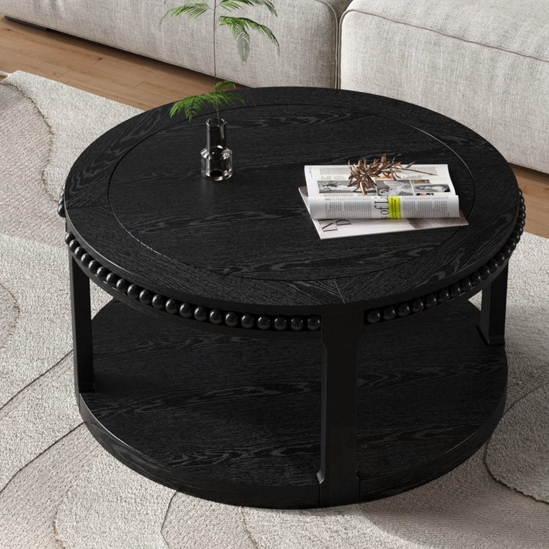 Charette ronde avec tablette de rangement inférieure, Noir