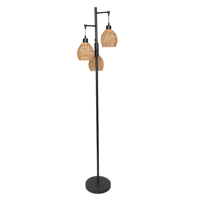 Asiel 65'' Dimmable Industrial Tree Floor Lamp with 3 Bulbs Included, Black