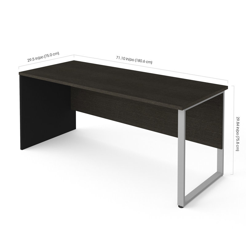Bureau de table 72W avec pieds rectangulaires en métal, Noir
