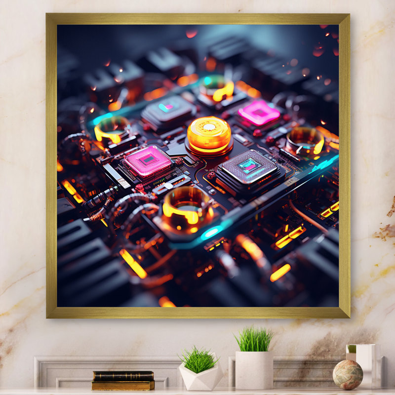 «Sci-Fi High-Tech In Neon», reproduction d'art sur toile, H 30 po x l 30 po x P 1 po, Cadre doré à une seule photo