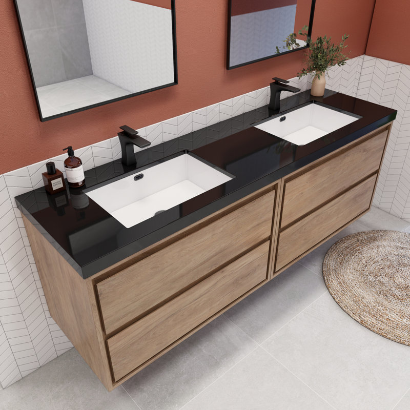 Ensemble de meuble-lavabo double 72 po Vickye, Chêne naturel