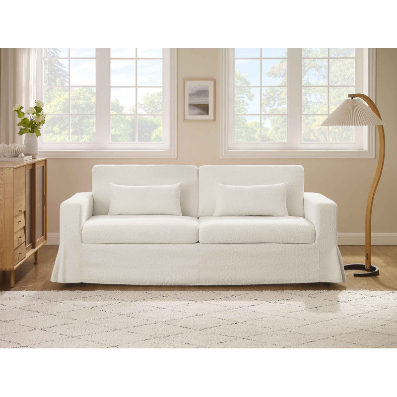 Brenda 213.1Cm Square Arms Sofa, Cream Boucle