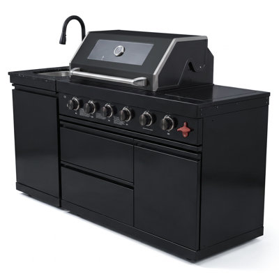 Outdoor Kitchen Island Outdoor BBQ Island Outdoor Grill Island Outdoor Kitchen Grill Station 65 Inch Stainless Steel Marble 4 Burner 85000 BTU Deluxe Gas Barbecue Grill with Round Side Burner and Rear Infrared Burner