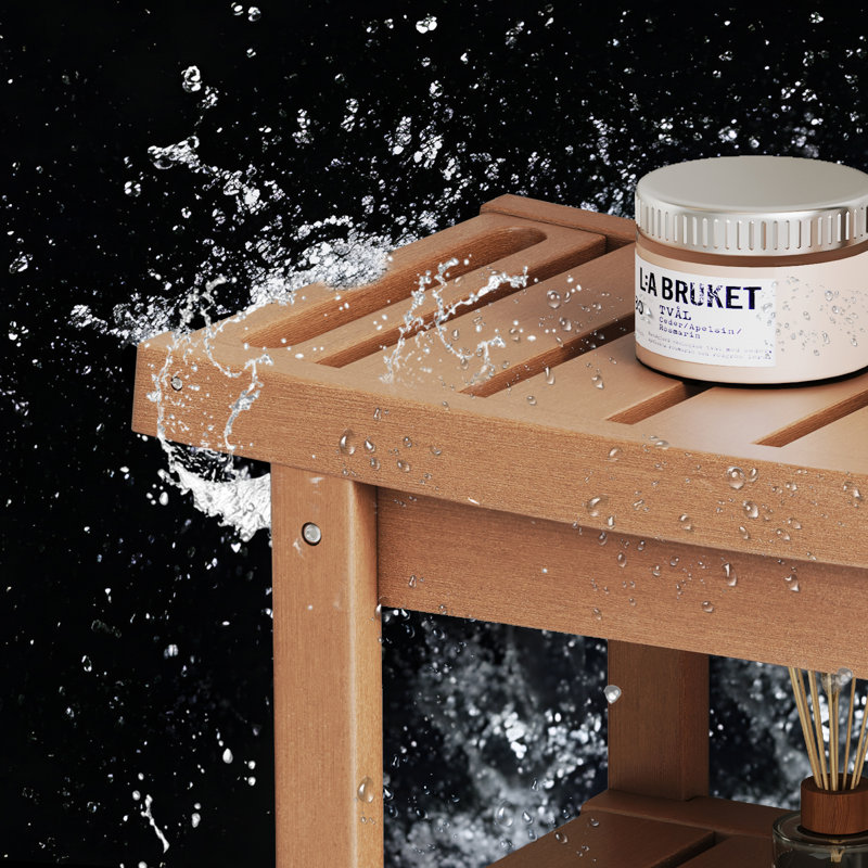 Banc de douche en PEHD Nalyjah, H 16,93 po x l 24,1 po x P 12,6 po, Teck