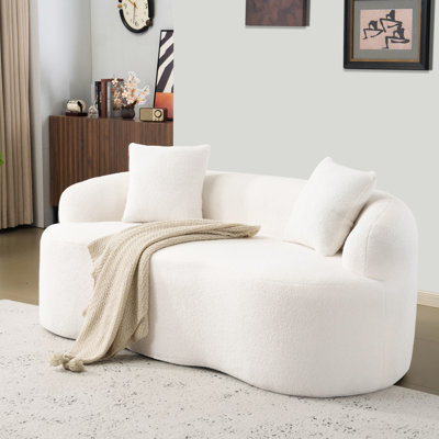 White 2 - Seat Curved With Round Armrest, Ideal For Living Room And Small Areas, No Assembly, Minimalist Design Spring Foam Ergonomic Balance Bedrooms, Comfort