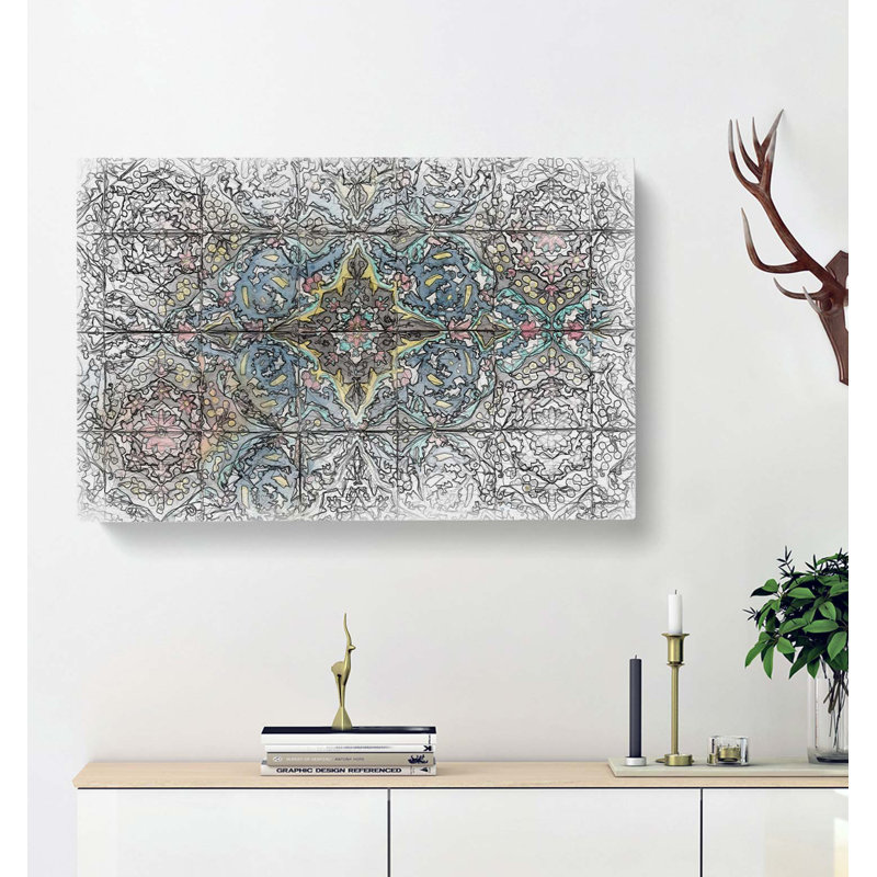 Floral Tiles in Abstract - Wrapped Canvas, 40cm H x 60cm W x 3cm D