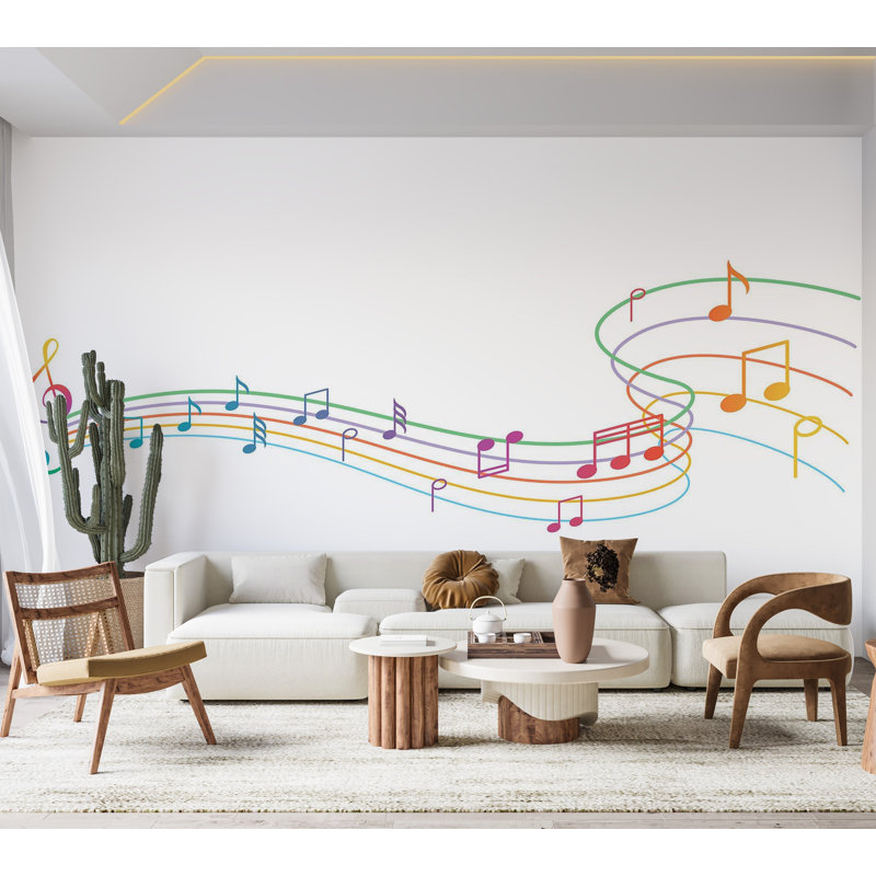 Murale pelez et collez de qualité supérieure - Notes de musique colorées, L 40 po x l 60 po