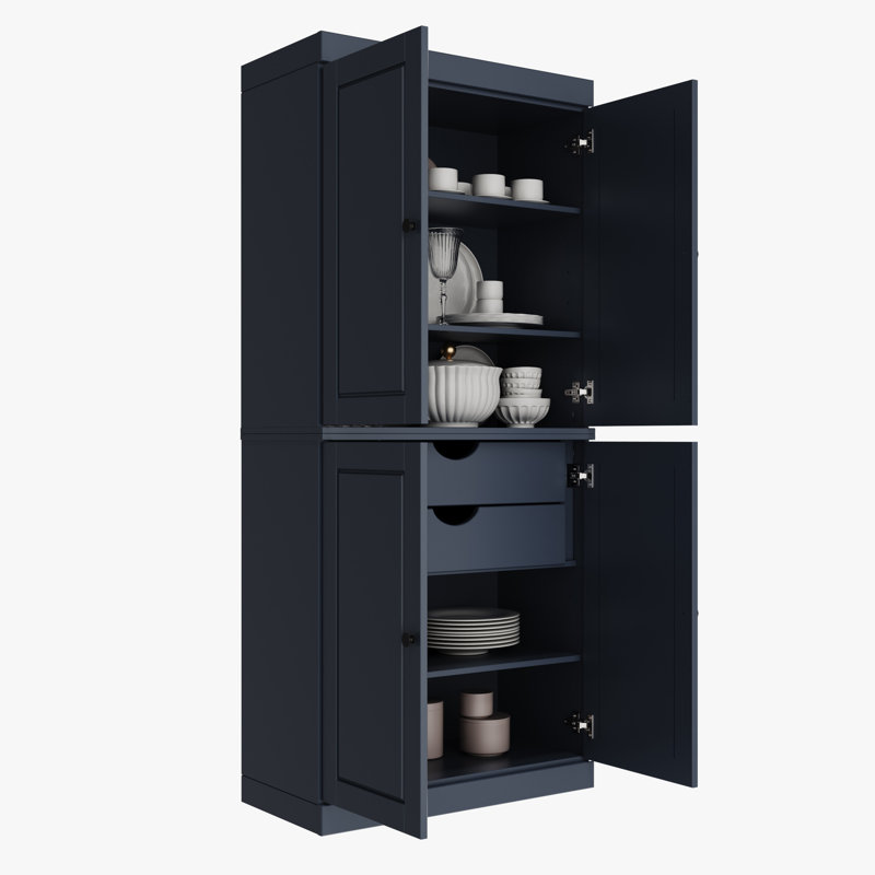 Bryani 100% Solid Wood Tall Kitchen Pantry Cabinet with Doors & 2 Drawers, Adjustable Shelves, Modular Kitchen Storage Cabinet, 32" W x 71.5" H