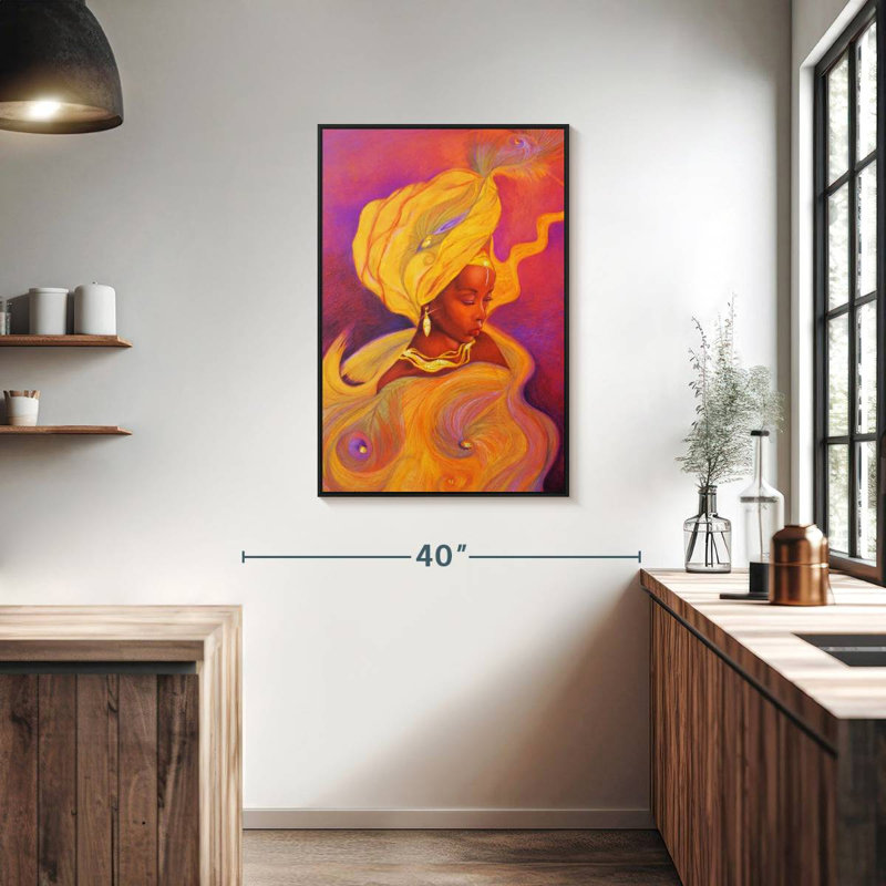 Déesse Oshun, 25 po x 37 po, Cadre flottant noir
